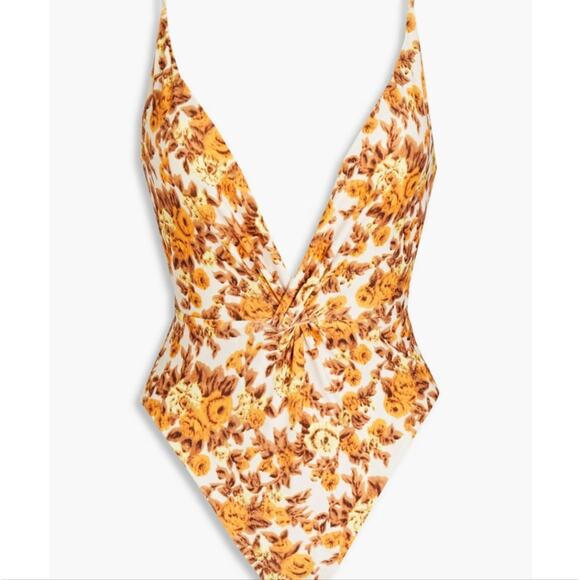 NEW Jonathan Simkhai Ingrid Gathered Floral Deep V-Neck One Piece Swimsuit - Picture 11 of 11